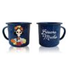 Taza Peltre Calaca de Azucar modelo Corazón Espinas Azul