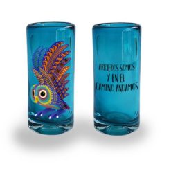 Tequilero Vidrio Soplado Esencia Mexicana modelo Buho Azul Aguamarina