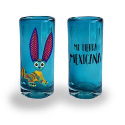 Tequilero Vidrio Soplado Esencia Mexicana modelo Conejo Azul Aguamarina