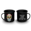 Taza Peltre Calaca de Azucar modelo Corazones Negro