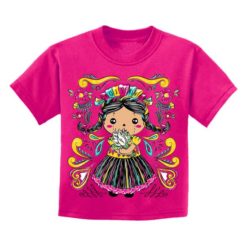 Playera Textil Esencia Mexicana modelo Muñeca Listones Niña Rosa Fiusha