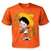 Playera Textil Calaca de Azucar modelo Guitarra Niño Naranja